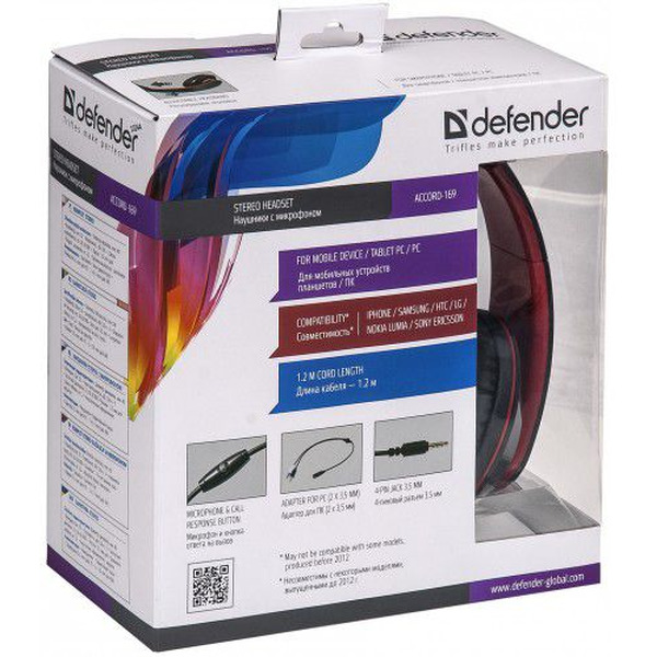 Гарнитура Defender Accord-169 (черно/красная)