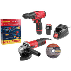 Шуруповерт + угловая шлифмашина Wortex 1329386 (LX BD 1215 Li + AG 1209-3)