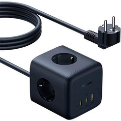 Удлинитель Baseus EnerFill FA11 Cube Power Strip 3AC+1U+2C 67W EU E00082100123-00 (1.5 м, черный)
