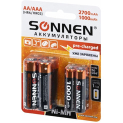 Аккумулятор SONNEN AA 2700мАч + AAA 1000мАч 455612