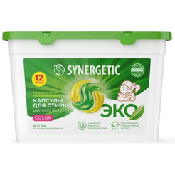 Капсулы для стирки Synergetic Биоразлагаемые концентрированные гипоаллергенные COLOR 12 шт