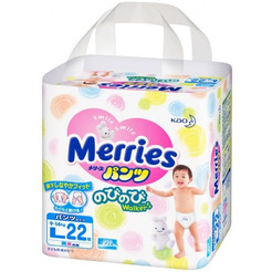 Подгузники-трусики Merries L (9-14 кг) 22 шт 394619