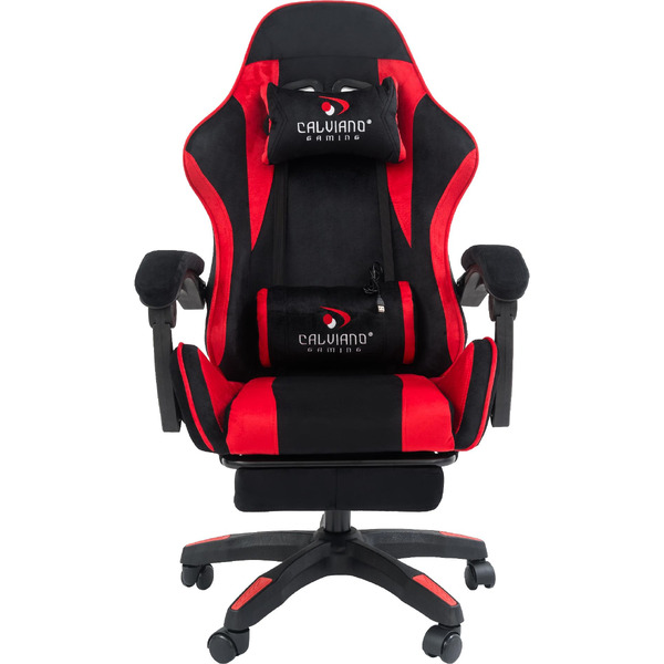 Вибромассажное кресло Calviano 1584 (велюр, черный/красный)