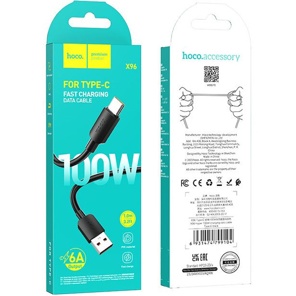 Зарядный кабель Hoco X96 100W USB Type-A - USB Type-C (1 м, черный)