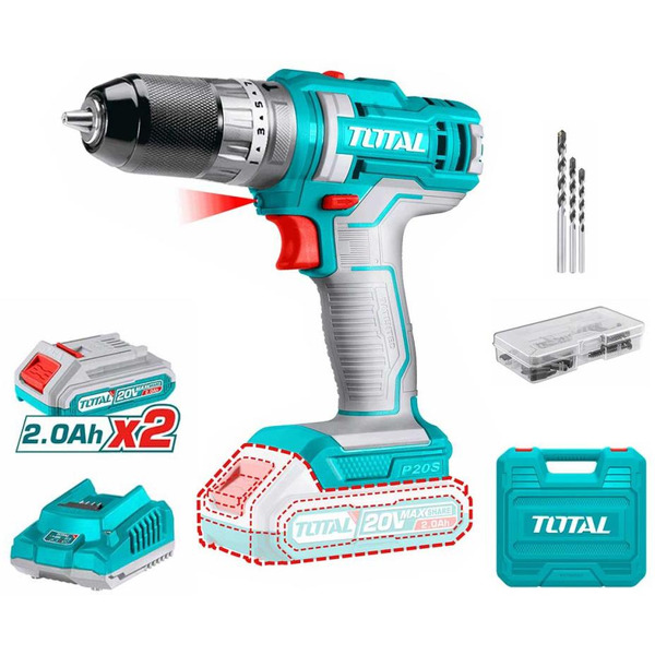 Ударная дрель-шуруповерт Total TIDLI201452 (с 2-мя АКБ, кейс, набор оснастки)