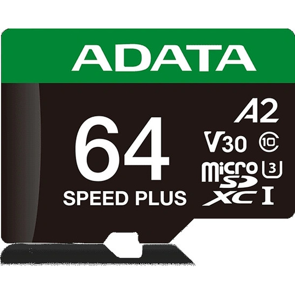 Карта памяти ADATA SPEED PLUS microSDXC 64GB UD64GUI3V30A2SP-RA1 (с адаптером)