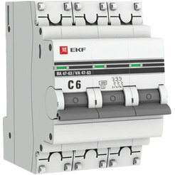 Выключатель автоматический EKF PROxima ВА 47-63 3P 6А (C) 4.5kA