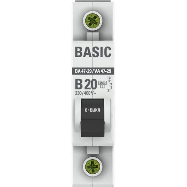 Выключатель автоматический EKF Basic ВА 47-29 1P 20А (B) 4,5кА