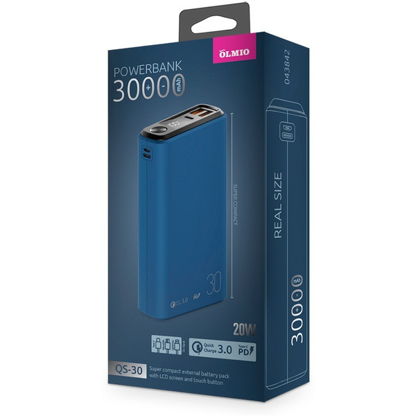 Внешний аккумулятор Olmio QS-30 30000mAh (темно-синий)