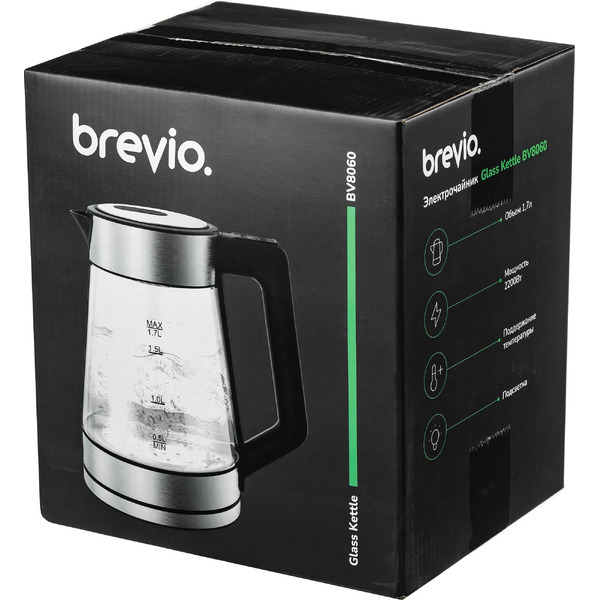 Электрочайник Brevio Glass Kettle BV8060 (черный)