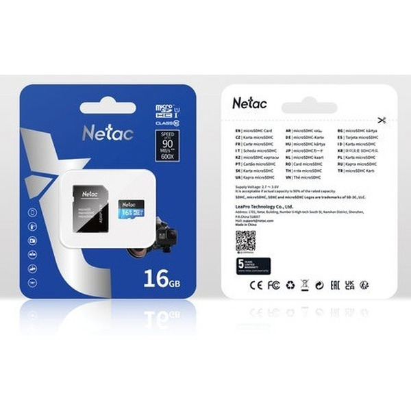 Карта памяти Netac P500 Standard 16GB NT02P500STN-016G-R (с адаптером)
