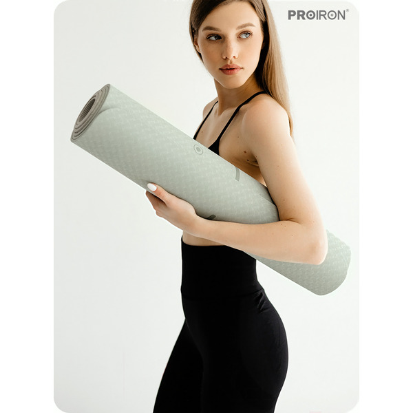 Коврик для йоги и фитнеса Proiron К1887ТСЗ (серо-зеленый)