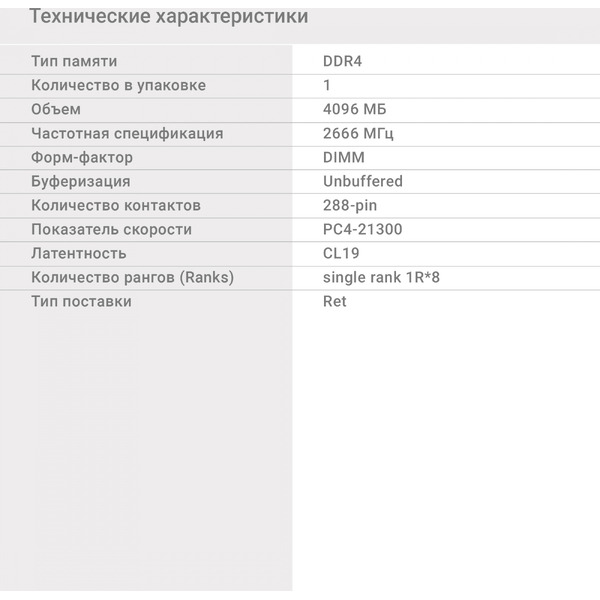 Оперативная память Digma 4ГБ DDR4 2666 МГц DGMAD42666004S