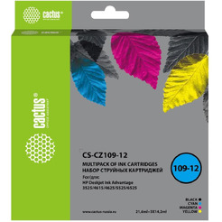 Картридж струйный Cactus CS-CZ109-12 черный/голубой/желтый/пурпурный набор (64.2мл) для HP DJ IA 3525/5525/4525