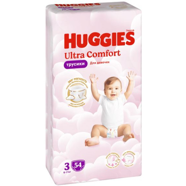 Трусики-подгузники HUGGIES Ultra Comfort Girl Mega 3 (54 шт)