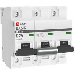 Выключатель автоматический EKF Basic ВА 47-100 3P 25А (C) 10kA