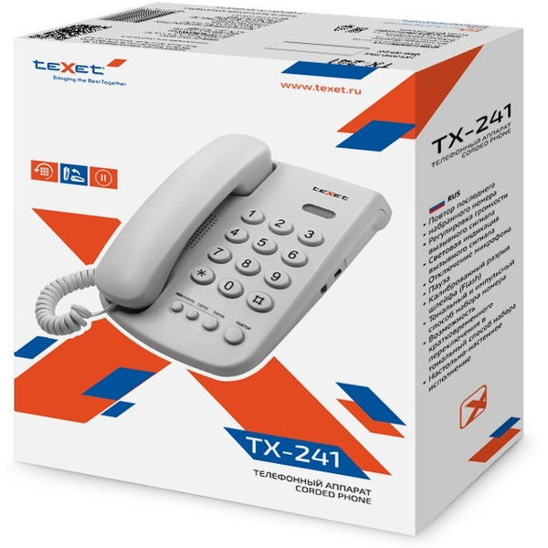 Проводной телефон TeXet TX-241 (светло-серый)