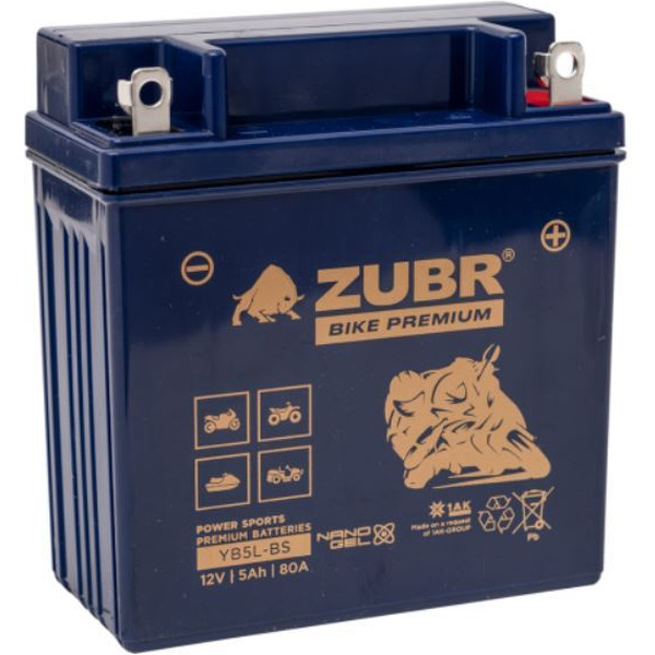 Мотоциклетный аккумулятор ZUBR Premium YB5L-BS R+ (5 А·ч)
