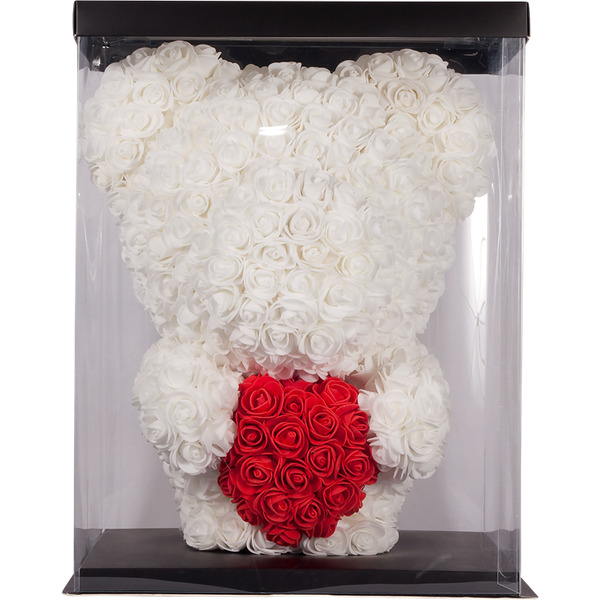 Мишка из роз с сердцем TEDDY ROSE BEAR белый (8022)