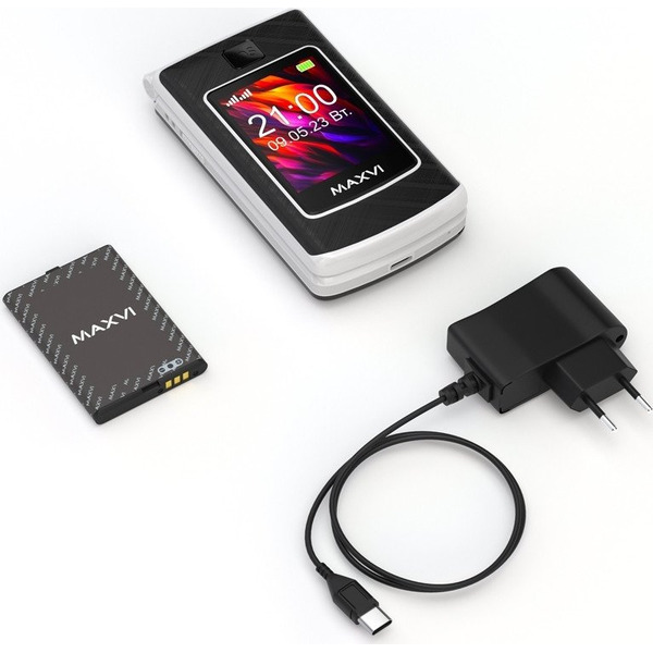 Кнопочный телефон Maxvi E28 + ЗУ WC-112 (черный)
