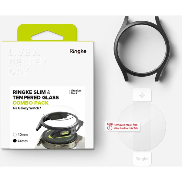 Чехол с защитным стеклом Ringke SLIM & TEMPERED GLASS для GALAXY WATCH 7 (44MM) TITANIUM BLACK