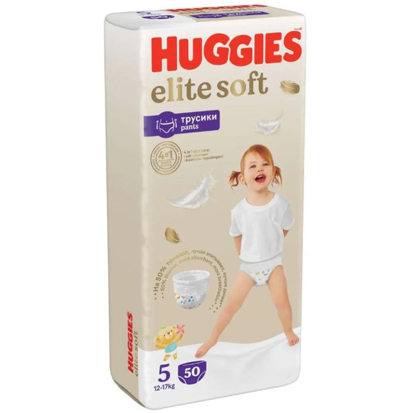 Детские одноразовые трусики-подгузники HUGGIES Elite Soft Giga 5 (12-17кг) 50 шт