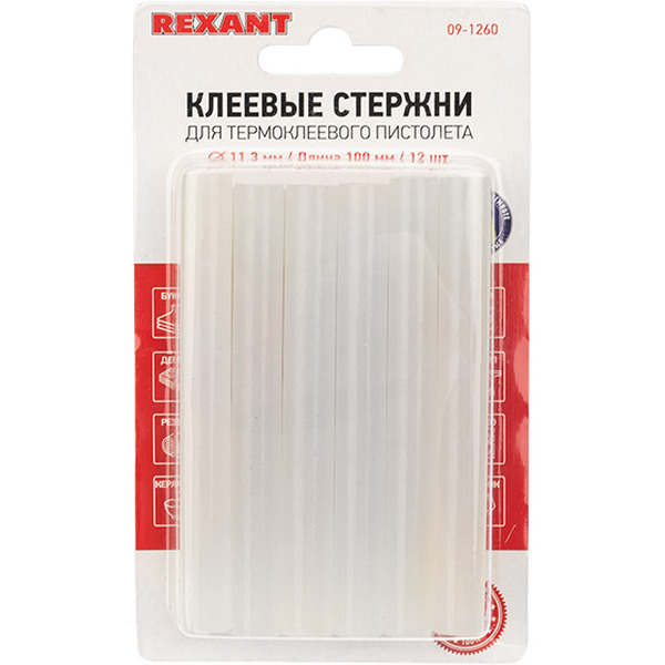 Клеевые стержни Rexant 09-1260 (12 шт, прозрачный светящийся)