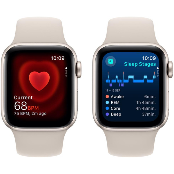 Смарт-часы Apple Watch SE 2024 GPS 40mm Starlight MXEF3LL/A (силиконовый ремешок S/M)