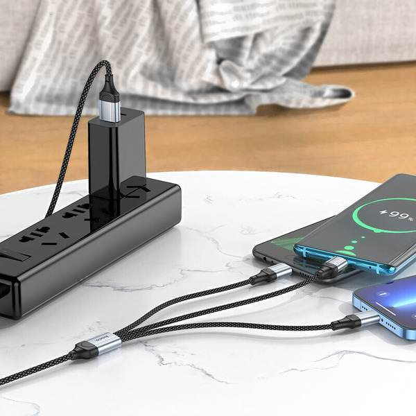 Кабель Hoco X102 Fresh 3 в 1 USB - Type-C + Lightning + MicroUSB (1 м, черный)