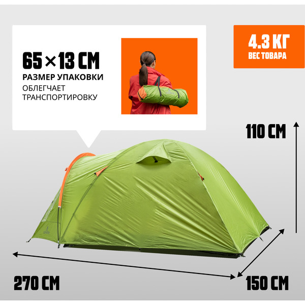 Палатка Coyote Oboluse-3 v2 / CL-A23-3P-Light Green