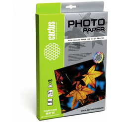 Фотобумага CACTUS Двусторонняя матовая A4 190 г/кв.м. 100 листов (CS-MA4190100DS)