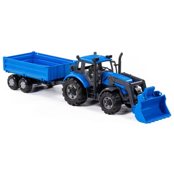 Трактор Полесье Прогресс с бортовым прицепом и ковшом инерционный (синий)  91819