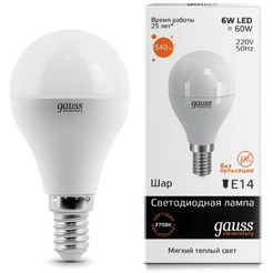 Светодиодная лампочка Gauss Elementary E14 6Вт 2700К (53116)