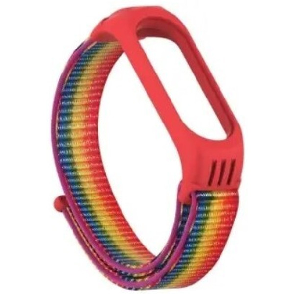 Ремешок Bingo Nylon для Xiaomi Mi Band 5/6 Радуга с красным