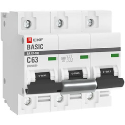 Выключатель автоматический EKF Basic ВА 47-100 3P 63А (C) 10kA