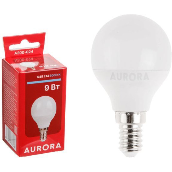 Лампа светодиодная AURORA G45 E14 9Вт 6000K (A200-024)