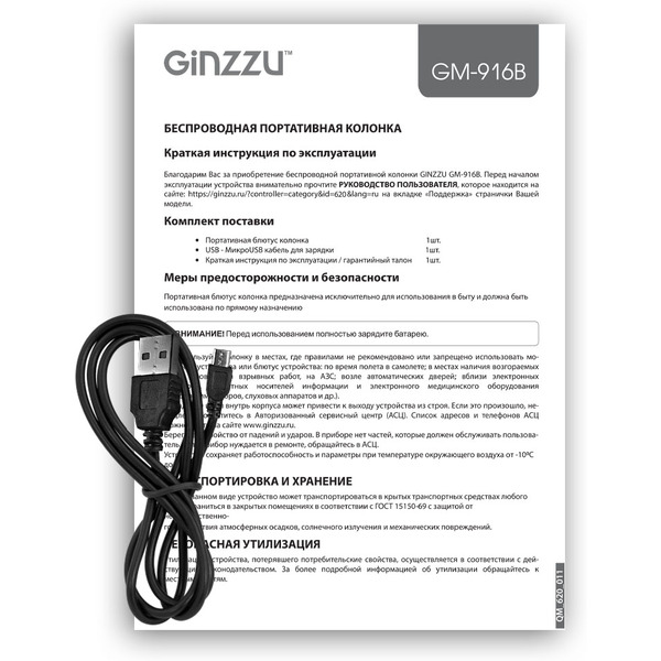 Беспроводная колонка Ginzzu GM-916B