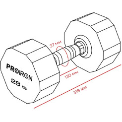 Гантель обрезиненная Proiron Г1280ОБР (28 кг)