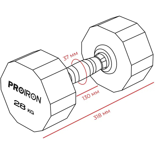 Гантель обрезиненная Proiron Г1280ОБР (28 кг)