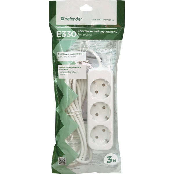 Удлинитель с заземлением DEFENDER E330 БЕЛЫЙ