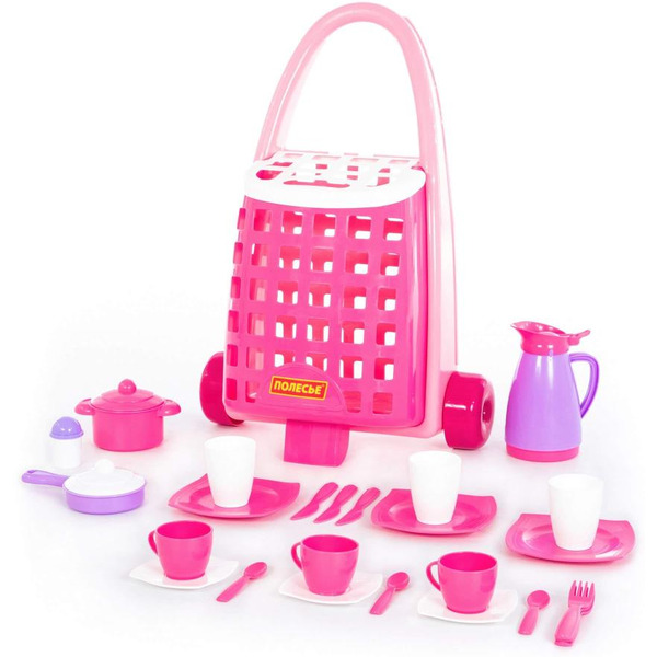 Набор игрушечной посуды Полесье Забавная тележка с набором детской посуды 44389