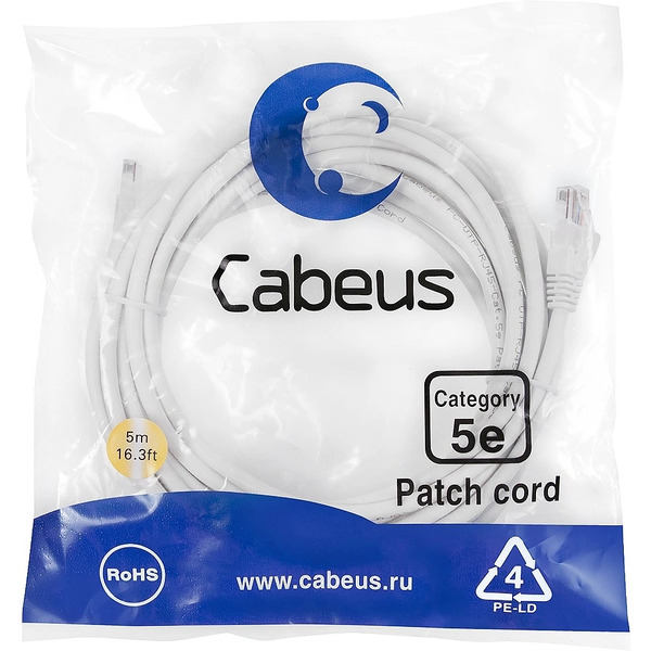 Кабель Cabeus PC-UTP-RJ45-Cat.5e-5m-WH