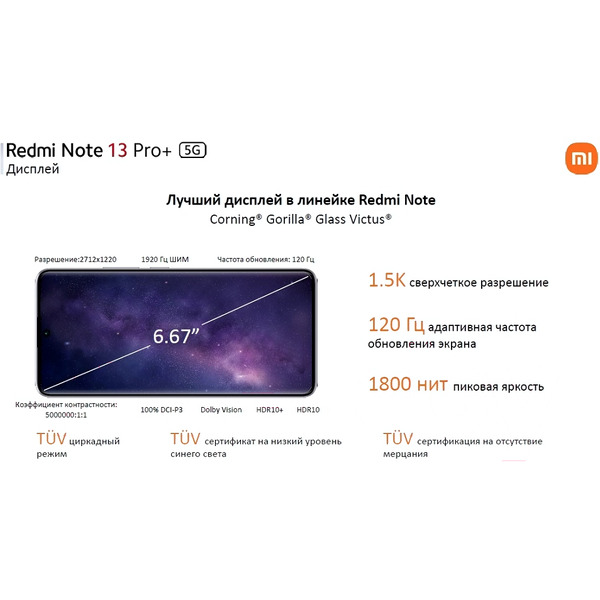 Смартфон Xiaomi Redmi Note 13 Pro+ 5G 8GB/256GB Midnight Black RU