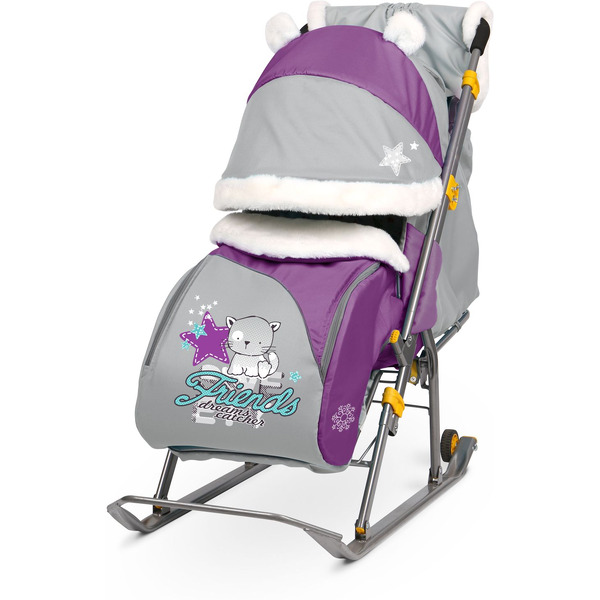 Санки-коляска НИКА Детям 6 Котенок (баклажановый/серый)