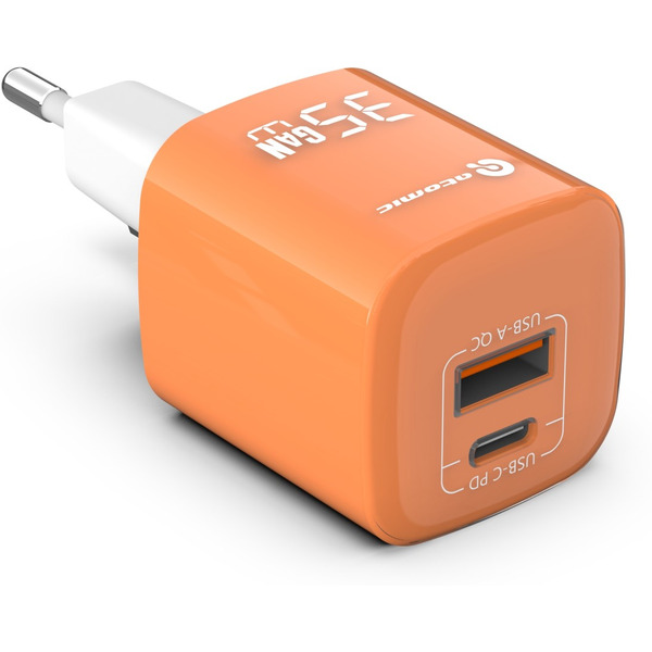 Зарядное устройство Atomic CRYSTAL G351 GAN 35W 2-порта USB (A+C) с кабелем USB (С-С) 1.2 метра, цвет оранжевый | 10.197