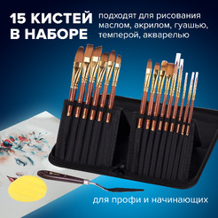 Кисти художественные BRAUBERG ART DEBUT 201046 (набор 15 шт+мастихин в пенале)