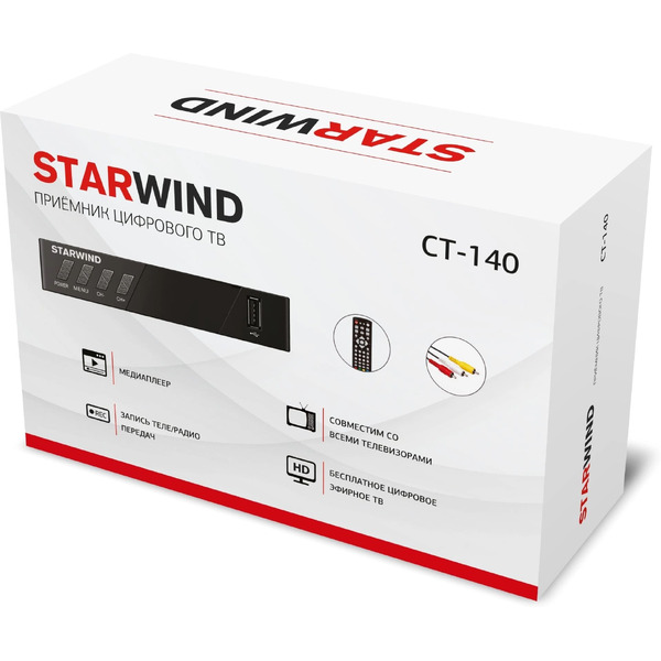 Ресивер DVB-T2 Starwind CT-140 (черный)