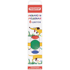 Краски акварельные, медовые, 6 цв. ПИФАГОР 192006