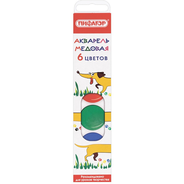 Краски акварельные, медовые, 6 цв. ПИФАГОР 192006