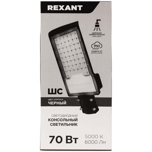 Светильник светодиодный консольный REXANT 607-305 (ДКУ-01 70Вт 5000К общего назначения IP65 6000Лм черный)